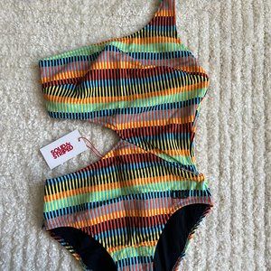 [NEW] Solid & Striped One Shoulder Swimsuit